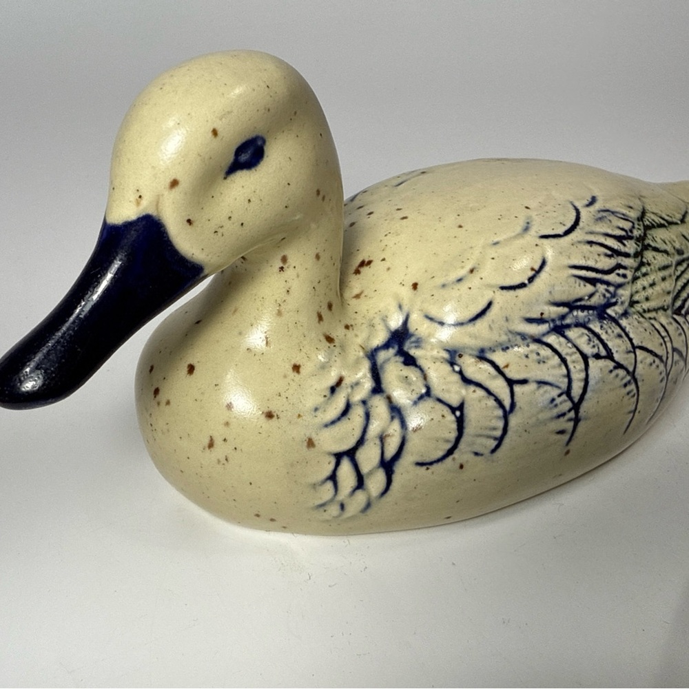 Pair of Laurentian pottery ducks made in Canada blue cream glaze B2 - Picture 3 of 8